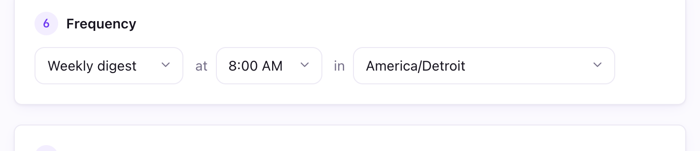 The Frequency section of the alert editor