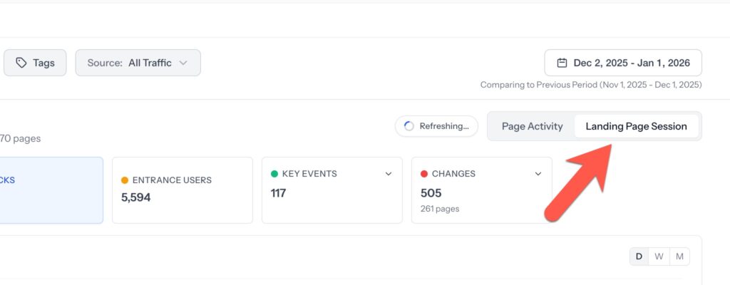 select landing page session page pulse